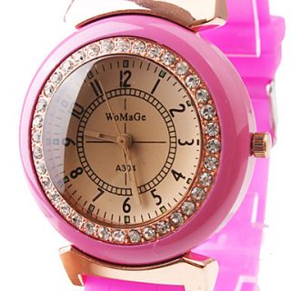 USD $ 4.49   Pink Silicone Band Quartz Movement Wrist Watch with