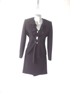 Anne Klein Black Ruffle Jacket Skirt Suit 4 4P $599