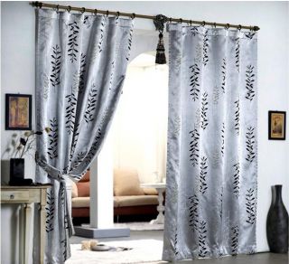 HN003 Leaves Thermal Insulated Blackout Curtains Gray Sz 110x90