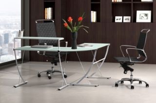 Modern Fighter Office Desk Tempered Frosted Glass