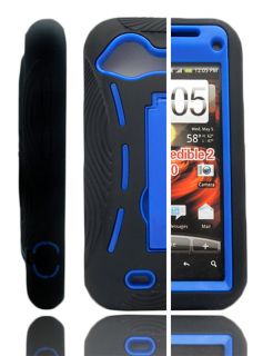 HTC Droid Incredible 2 Black Blue Hard Kickstand Hybrid Soft Silicone