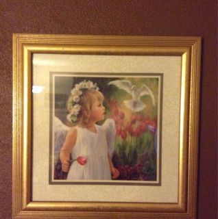 Home Interior Picture Painting of Little Girl Angel and Dove