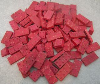  AMERICAN BRICKS Lot 88 Interlocking Red Wood Building Blocks PRE LEGO