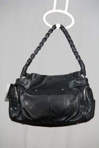 Makowsky Leather Iola Hobo Bag with Belt and Braided Strap Black