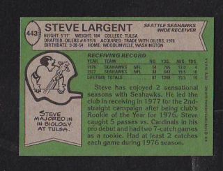 1978 Topps 443 Steve Largent NMT Seattle Seahawks Premium Vintage Card