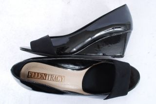 Ellen Tracy Irie Wedges Black Patent 10M Wedges Pumps Women Shoes 10 M