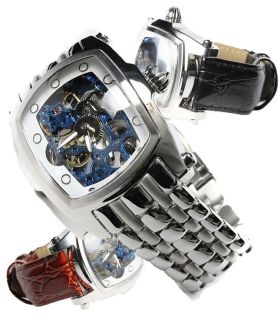 Invicta Mens Lupah Mechanical Skeleton Dial Bracelet Watch w 2 Leather