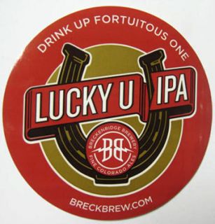 Lucky U IPA Beer Sticker Breckenridge Brewery Colorado Drink Up