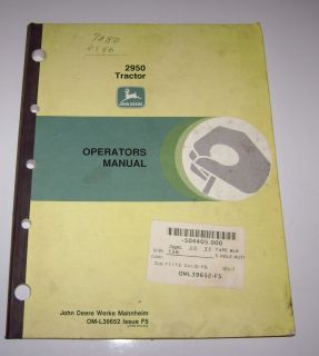 John Deere 2950 Tractor Operators Owners Manual jd OM L39652 Issue F5