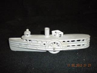 Vintage Gray Cast Iron River Boat with Wheels