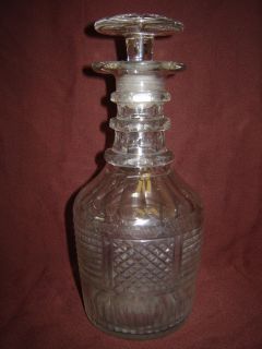 antique ENGLISH IRISH 3 RING DECANTER Handmade Cut Glass liquor bar
