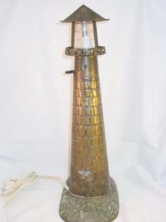 Antique Vintage Arts Crafts Craftsman Lighthouse Copper Hammered Lamp
