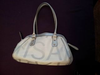 Isaac Mizrahi Signature Handbag Silver Canvas with Leather
