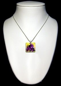 Purple Iris Island Flower Glass Pendant Necklace 446