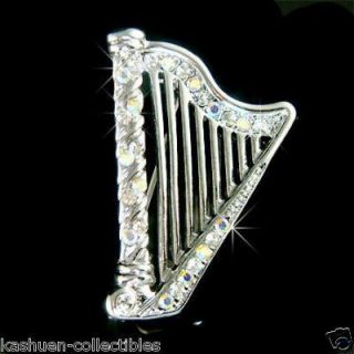 Swarovski Crystal Irish Bridal Wedding Celtic Harp Music Musical Pin