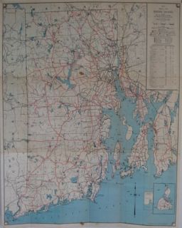 1937 Rhode Island Official State Highway Map Providence Newport