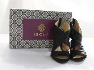 Isola New Womens Black Leather Heels Size 6 Strappy Peep Toe Shoes $