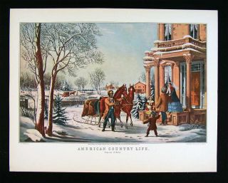 Currier & Ives Print   American Country Life Pleasures of Winter Snow