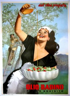 Olio Radino Italian Olive Oil Poster by Gino Boccasile 1950 on Linen