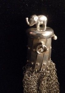 Childs Antique Victorian Sterling Silver Mesh Coin Purse Elephant Cap