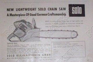 1960 Solo Chainsaw Ad German Craftmanship