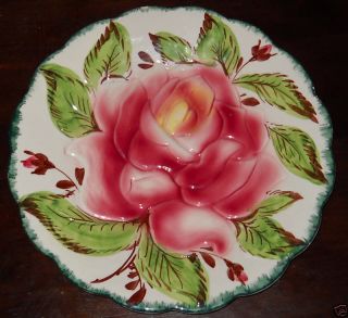  Italian Ceramic Majolica Art Pottery Rose Floral Flower Plate