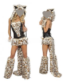  Womens Furry Cheetah Halloween Game Costume Cosplay Outfit