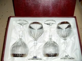 Set of 4 PC Italian Silver Rim White Wine Glasses Italy Pretty