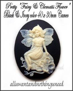 Black Ivor Fairy Clematis Flower 40mm x 30mm Cameo