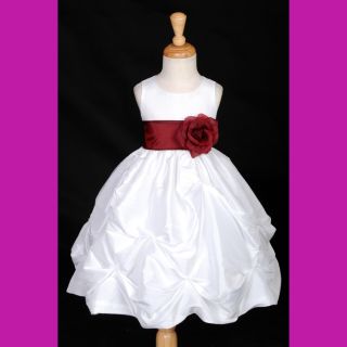 Ivory Burgundy Taffeta Flower Girl Dress 12M 2 4 6 8 10