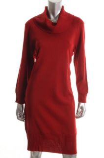 Nina Leonard New Red Ribbed Long Sleeve Cowl Neck Sweaterdress L BHFO