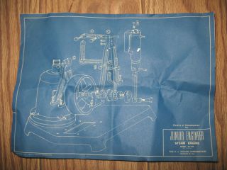Vintage Dated 1946 K.J. MILLER No. 3 MODEL STEAM ENGINE BLUEPRINT