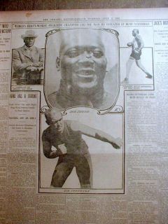 Best 1910 Display Newspaper Jack Johnson vs James Jeffries Boxing