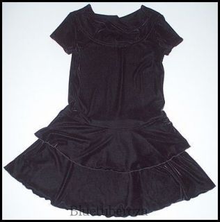 IZ Byer Girl Black Stretch Velour Tiered Dress Sz 14