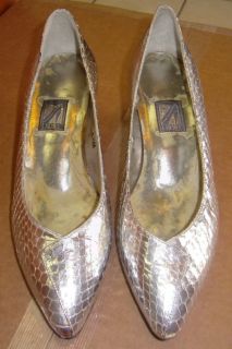 Vintage J. RENEE Leather SILVER SNAKESKIN Pumps Heels Shoes Sz 6.5 M
