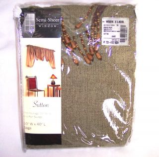 Penney Home Pair Swags w Wooden Beads Valance Sutton 50 x 40 Sage