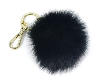 Michael Kors Fur Pompom Black Key Charm Chain New
