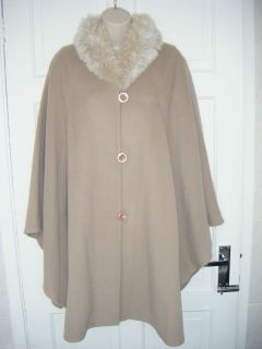 Jacques Vert Faux Fur Wool Cashmere Cape Coat One Size BNWOT