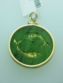 14k Yellow Gold Jade Pendant Charm Necklace Fish Pisces