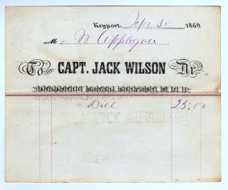 CAPTAIN JACK WILSON KEYPORT NEW JERSEY ATLANTIC HOTEL RECEIPT 1869