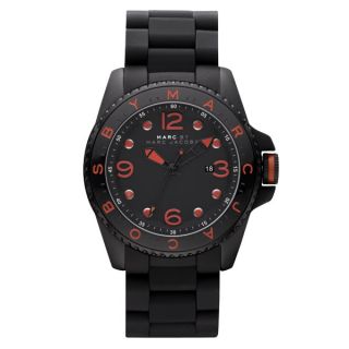 Marc Jacobs Mens Watch Black and Red Diver Silicone Wrapped Bracelet
