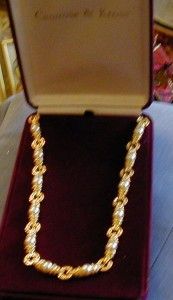 Jackie Kennedy Gold Tone Faux Pearl and Clear Crystal Necklace