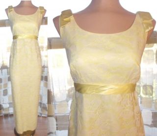  LEMON Yellow Chantilly Lace Dress Empire Gown MOD MadMen Jackie O S/M
