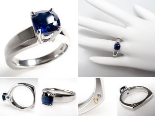 Jaffe Blue Sapphire Solitaire Engagement Ring Solid Platinum Estate