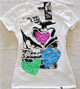 Jag Jeans White T Shirt w/Love Hearts   NWT   Girls Size L
