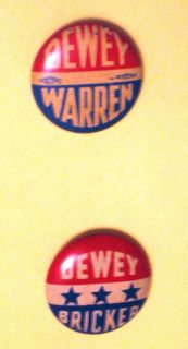 Dewey and Warren Plus Dewey and Bricker Campaign Button Pins