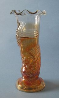Jain Glass Carnival Glass Fish Vase Variant Marigold Unmarked
