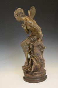Beautiful 19c French Figural Bronze of Fairy Girl Nymph Signed by A