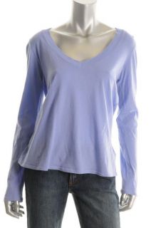 James Perse Blue Stretch Long Sleeve Wide V Neck Pullover Top Shirt 3