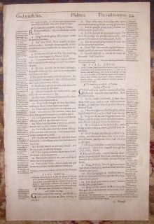 1607 Geneva Folio Roman Letter Bible Leaf The Book of Psalms